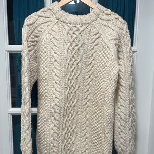 Hand-knit Wool Fisherman’s Sweater, Women’s Large or Men’s Medium